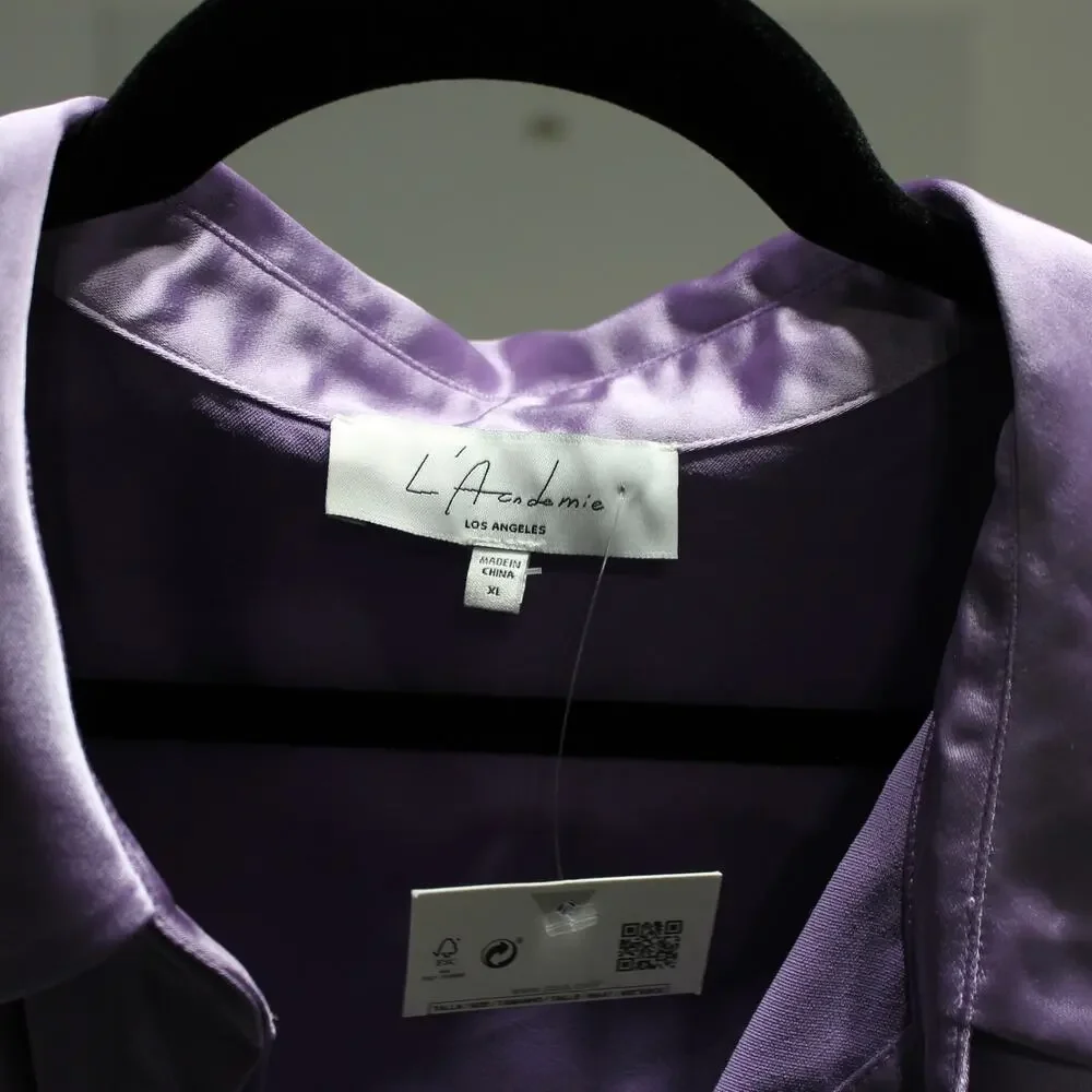 L'academie Franca Top Purple Satin Blouse Size XL - Picture 9 of 9